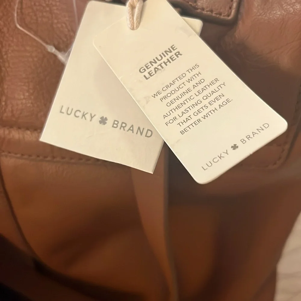 Lucky Brand Womans Camel Brown Pebbled Leather Group Vamp Utility Backpack Purse